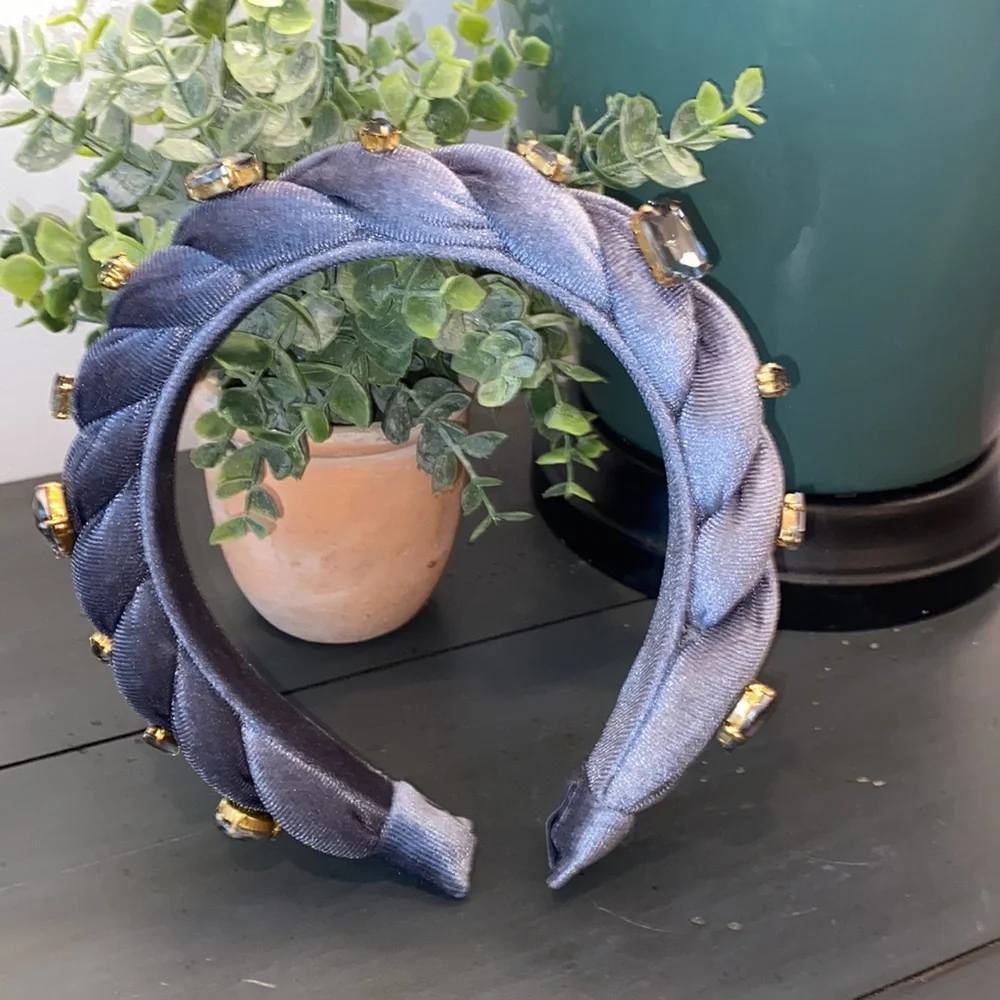 Anthropologie Braided Jeweled Headband in Blue and Black